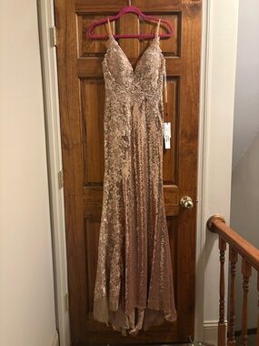 Rose Gold Sequin Lace Evening Gown JVN25759A size 0